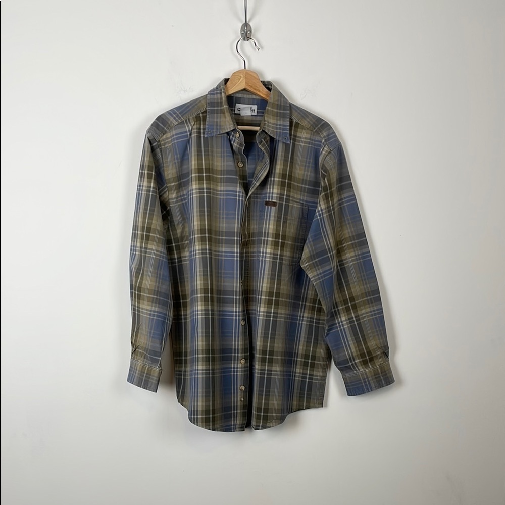 Carhartt Mens M Long Sleeve Button Down Checkered Plaid 1 Pocket Causal Shirt